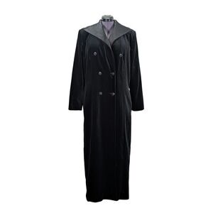 Marvin Richards Velvet Trench Coat Women's Long Black Vintage Gothic Academia 14